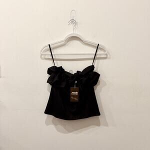 Imperial Sleeveless Ribbed Stretchy Camisole w/ Ruffle Trim Black Women's Size M